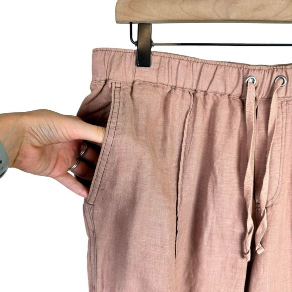 Cynthia Rowley 100% Linen Tan Pull On Cropped Jogger Pants - Picture 4 of 7